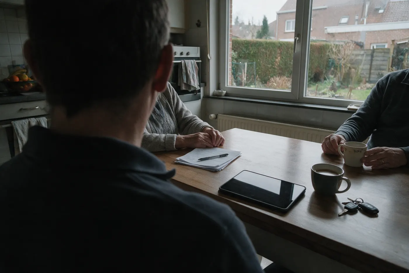 Thuisbatterij annuleren: offerte en balpen op de keukentafel tijdens een huisbezoek