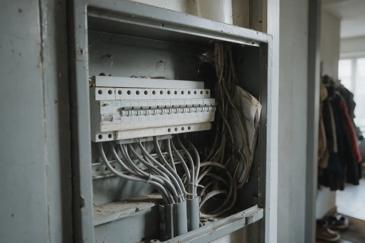 Open zekeringkast met bekabeling naar een thuisbatterij bij bestaande zonnepanelen