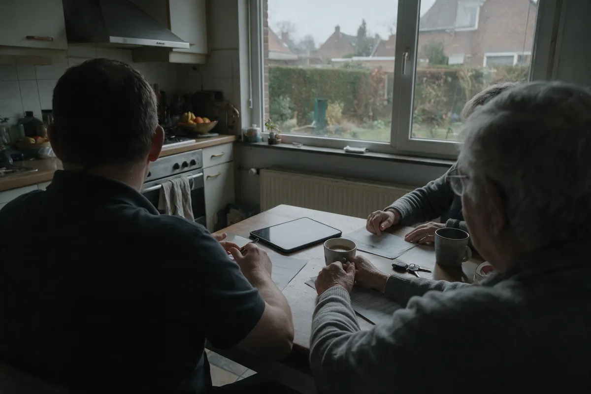 Gezin bespreekt aan de keukentafel wanneer een thuisbatterij interessant is